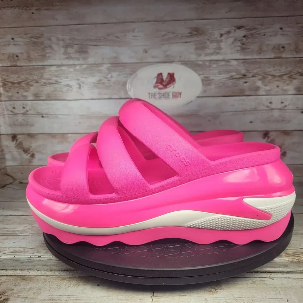 Crocs Mega Crush Triple Strap Women Size 9 Pink Platform Sandals